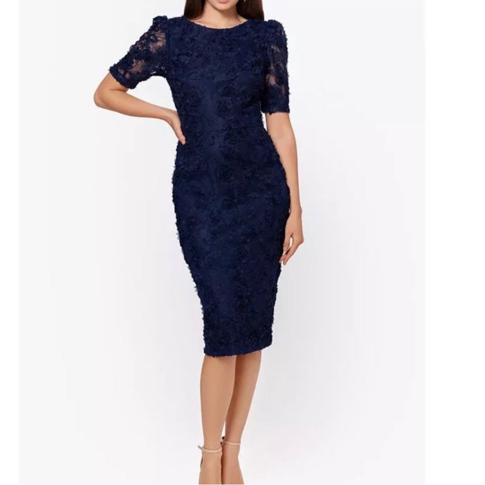 XSCAPE puff sleeve dress Navy Blue Size 14